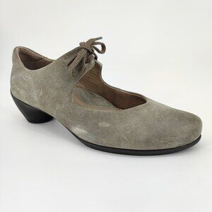 Ecco Women's Size 9 US Leather Gray Mary Jane Block Heel Shoes